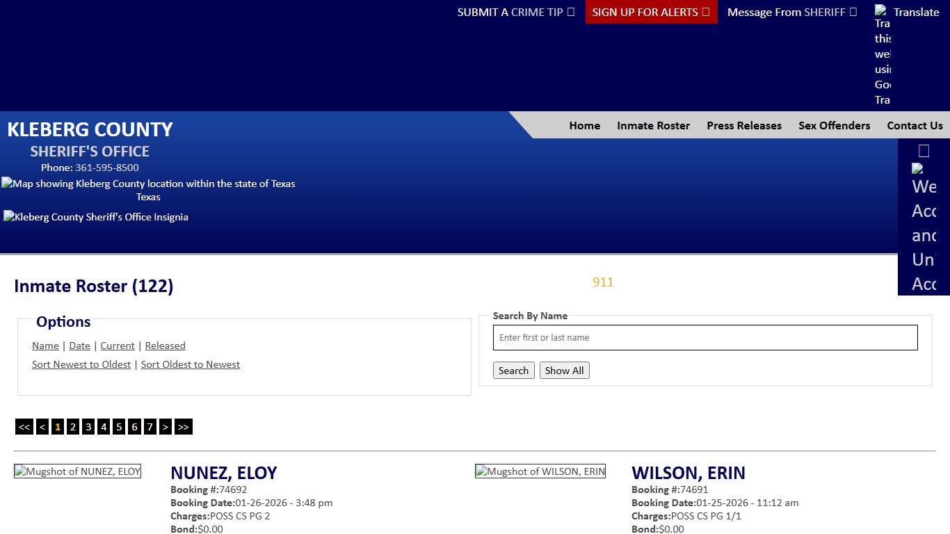 Inmate Roster - Current Inmates Booking Date Descending - Kleberg County Sheriff